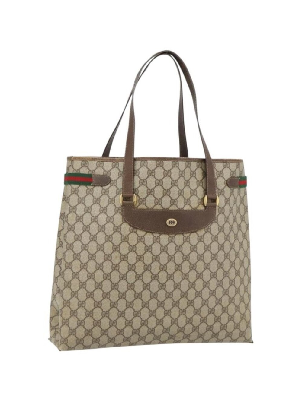 GUCCI GG Supreme Web Sherry Line Tote Bag PVC Beige Red 39 02 091